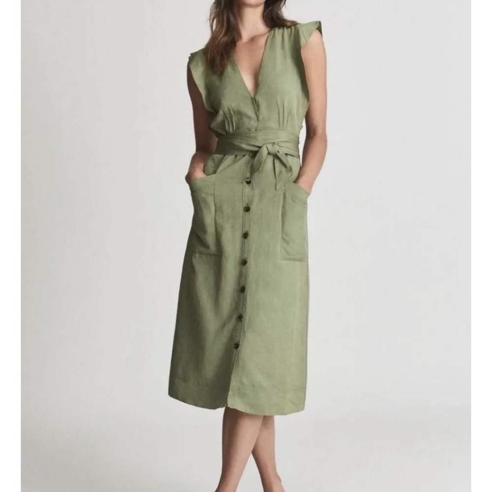 Reiss Emma Linen Blend Midi Shirt Dress size 6 Old Money Brunch Granolagirl